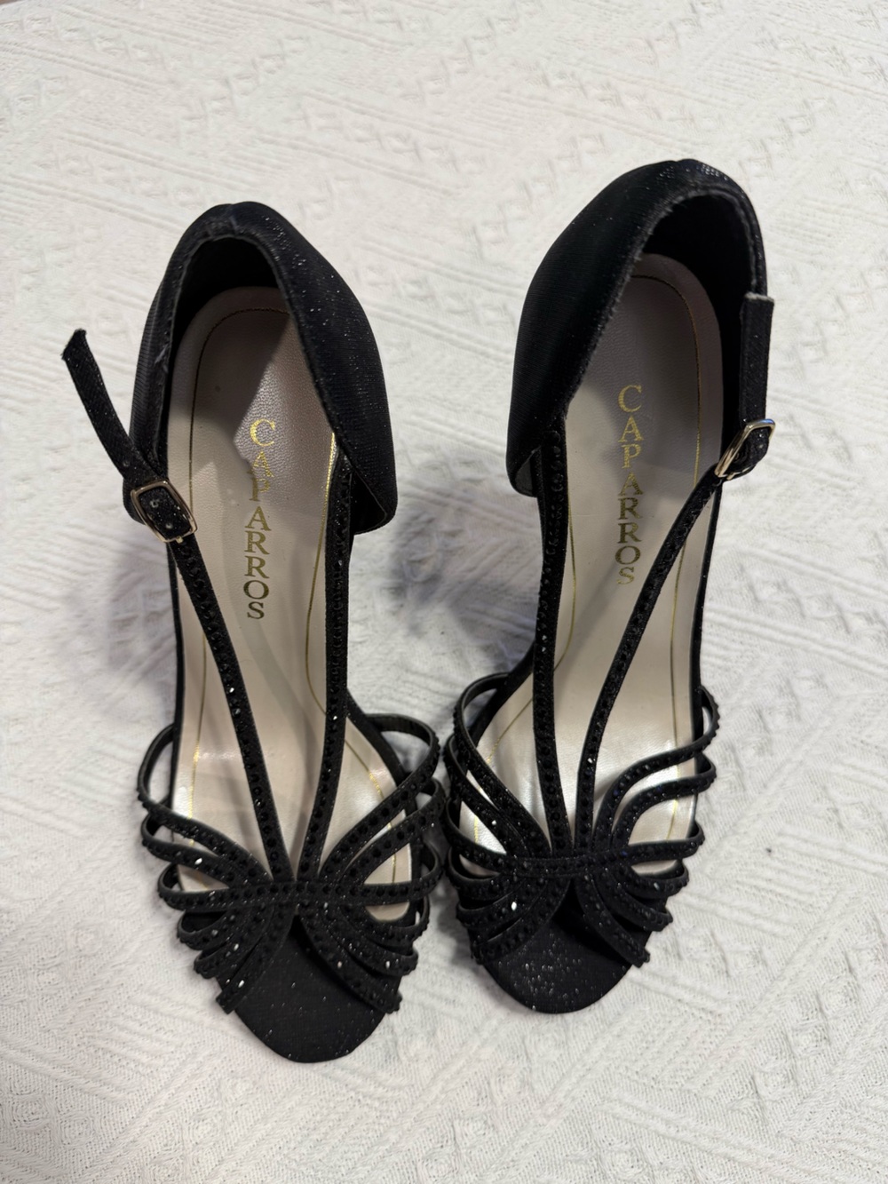 Caparros Black Strappy Evening Heels with Sparkle Detail